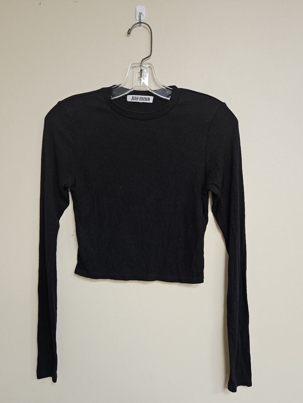 Joah Brown Black Ribbed Long Sleeve Crew Neck Top S/M Made in USA